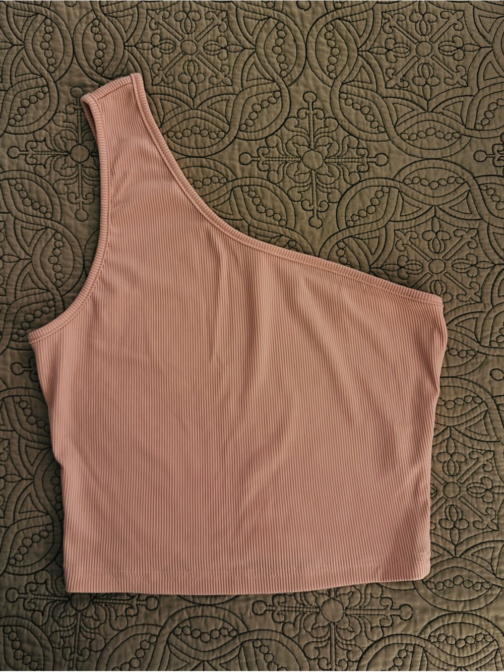 Asymmetric Ribbed Crop Top in Dusty Rose